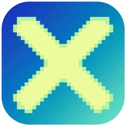 Pixelated yellow 'X' over a blue gradient background