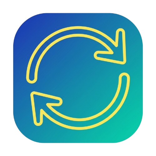 A yellow circular arrow icon on a blue and green gradient background.