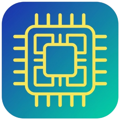 Yellow circuit board icon on gradient blue-green background