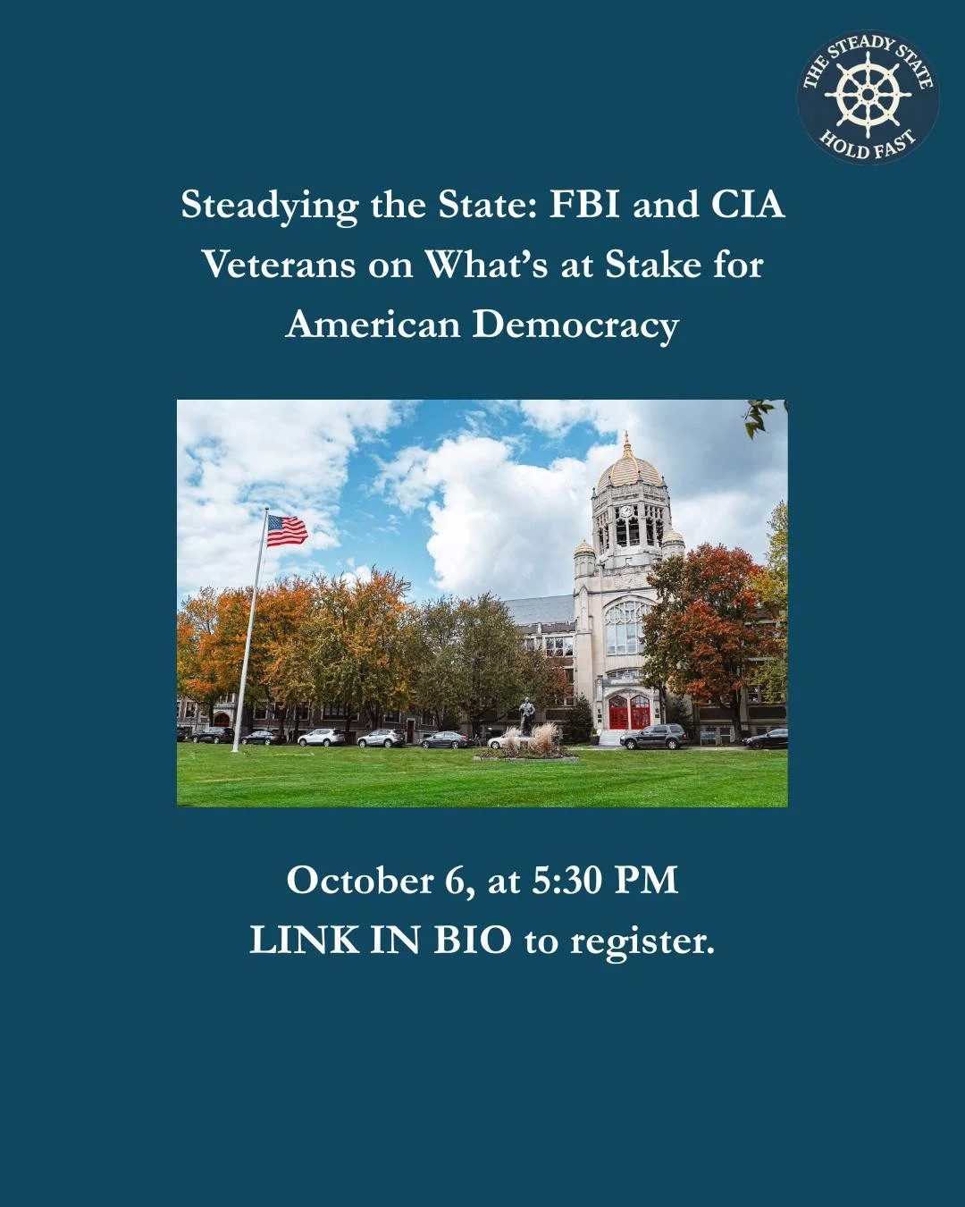 Join us tomorrow, October 6, at 5:30 PM as Executive Director Steven Cash and Steady State Member and former Senior FBI Executive Lauren C. Anderson speak at Muhlenberg College in Allentown, PA, to discuss current threats to American democracy. You c