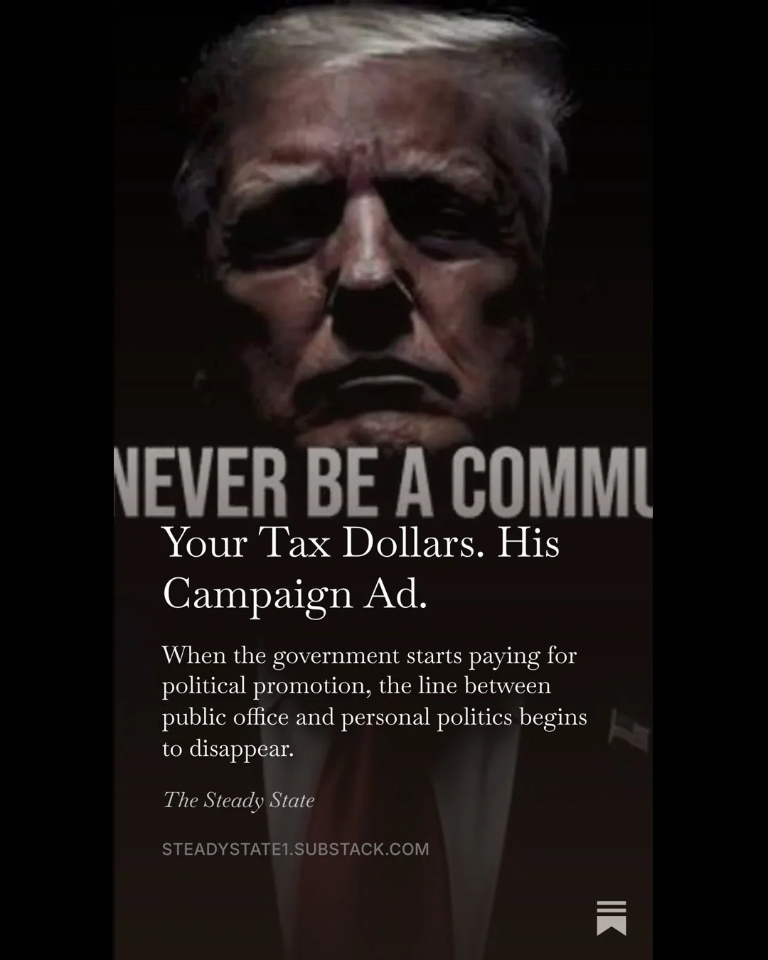 https://zurl.co/6PSi2
The Trump administration is using taxpayer-funded government advertising to promote a message centered on the President himself