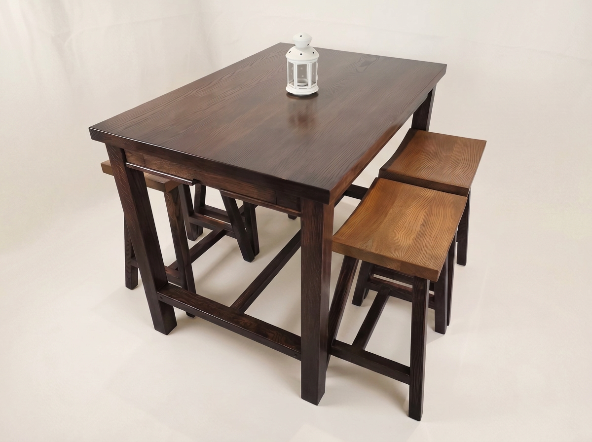 Oak Dining Table with Stools