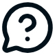 A dark speech bubble with a question mark inside.