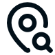 An abstract icon resembling a magnifying glass or a search symbol.