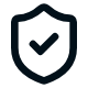 Shield icon with a check mark in the center, black background
