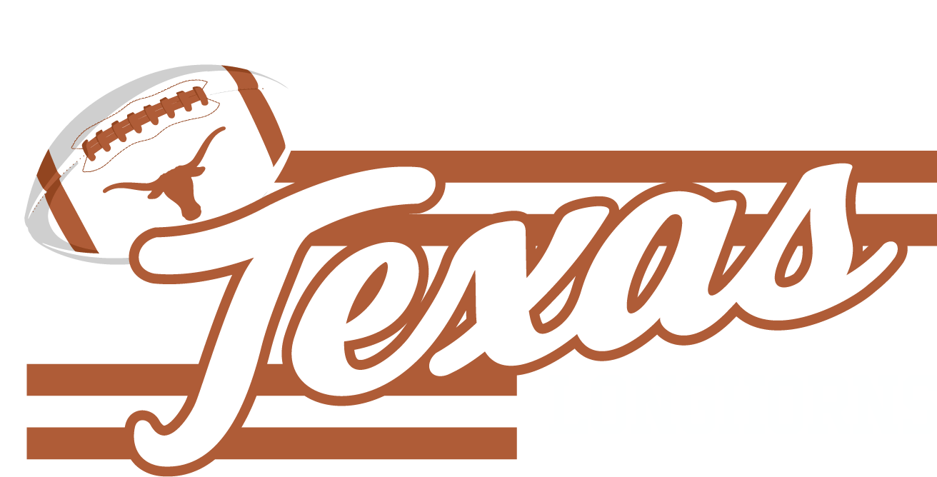 Logo for Texas Longhorns featuring a stylized football with the Longhorn steer horn symbol and text 'Texas Longhorns' and 'Official Sponsor of the Texas Longhorns'.