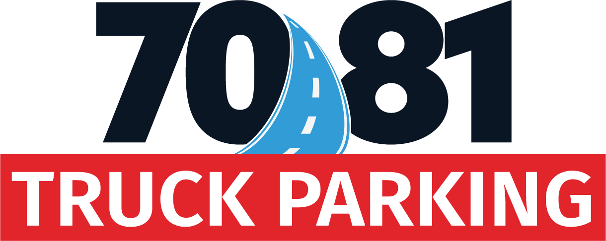 Logo for 7081 Truck Parking featuring stylized text with a roadway illustration dividing the numbers 7 0 8 1.