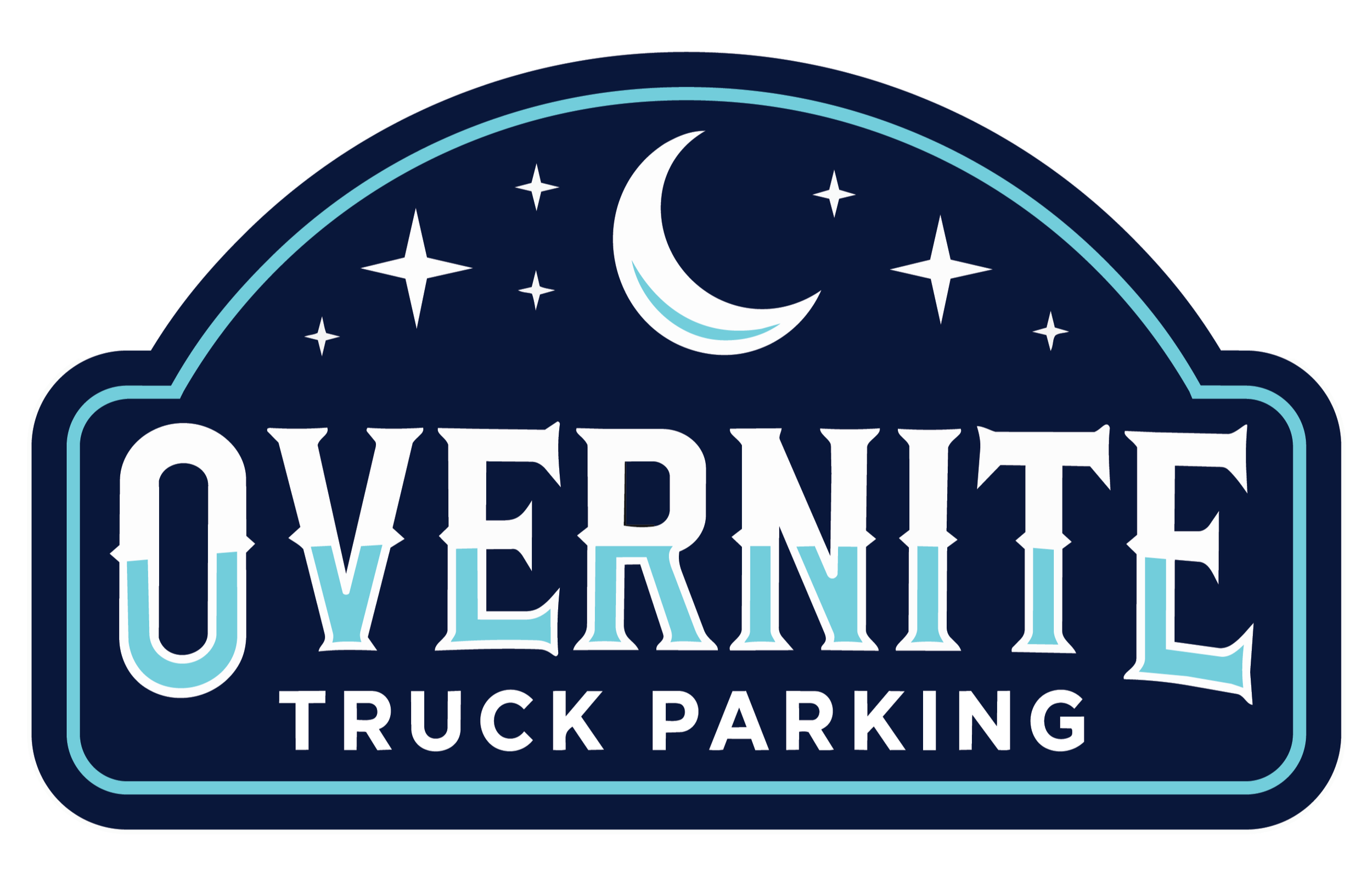 Logo for Overnite Delivery Truck Parking featuring a crescent moon and stars in a dark blue sky.