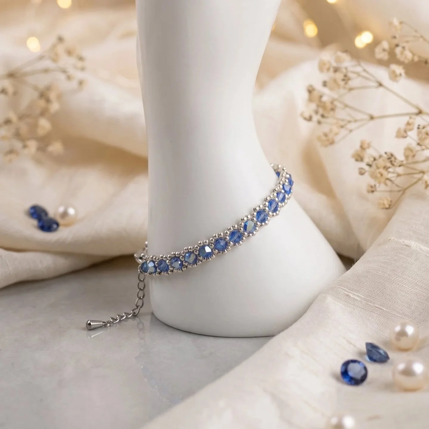 bracelet cristal bleu saphir argent