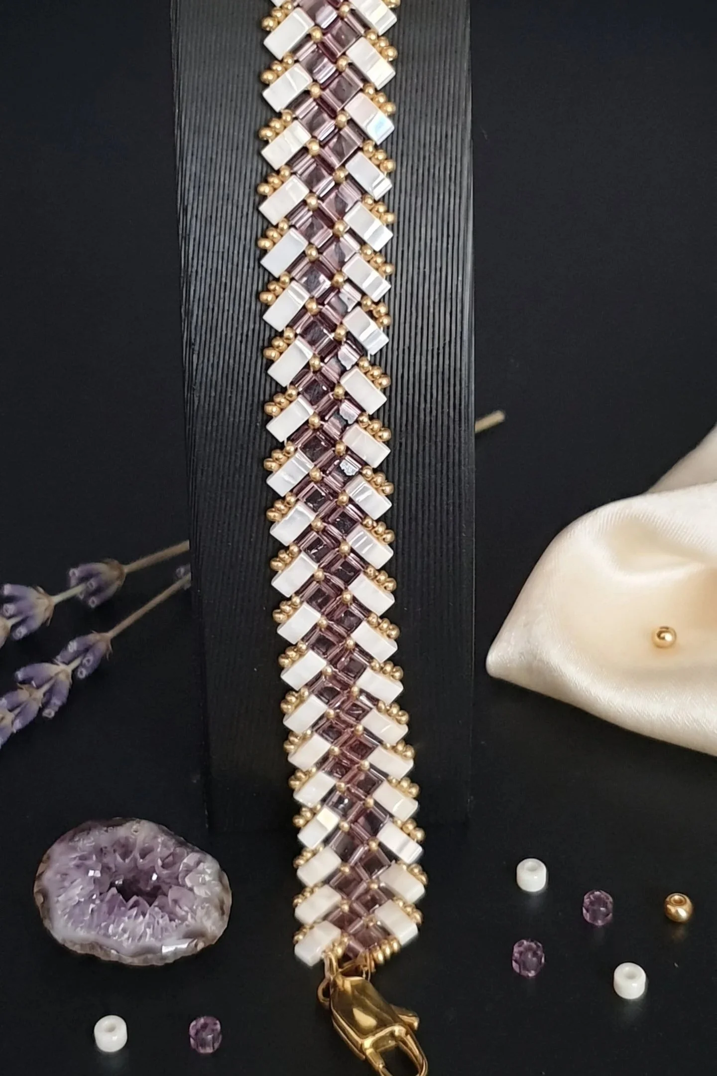 Bracelet Lilas Nacré – Miyuki Half Tila
