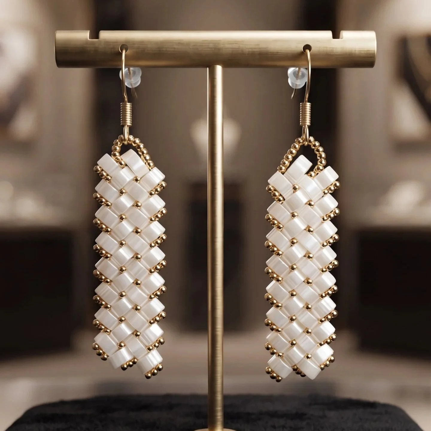 Boucles d'Oreilles Tissées "Éclat Nacré"