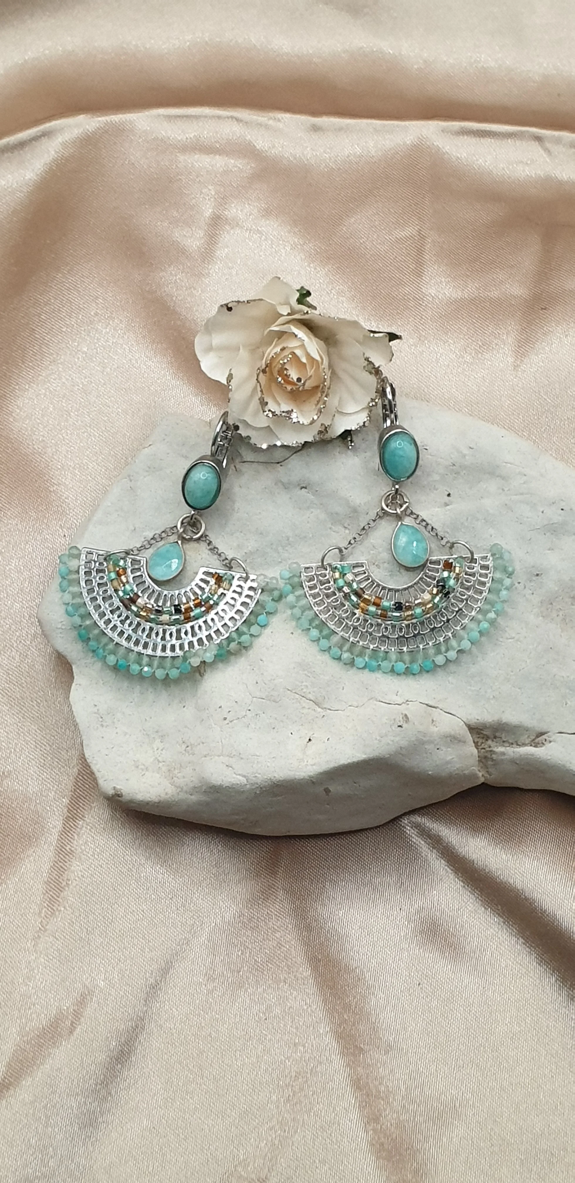 Boucles d'oreilles Éventail Amazonite