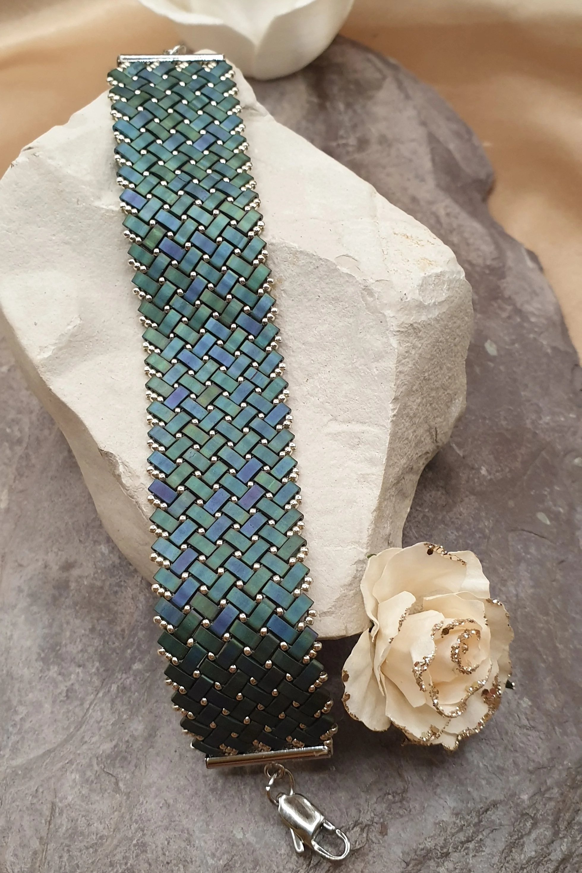 Bracelet Manchette Épi Bleu Green