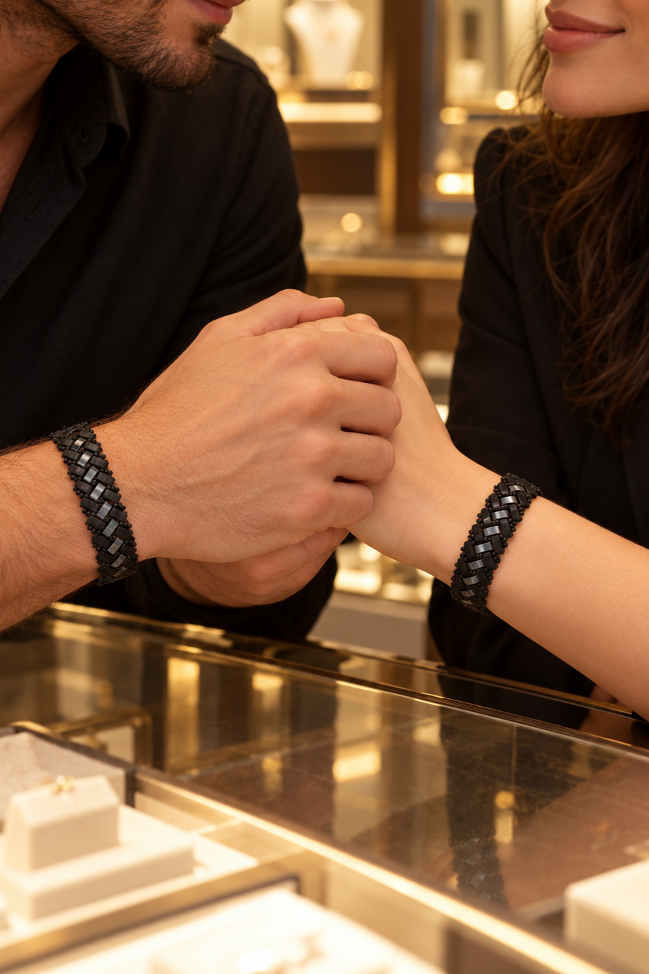 Bracelet Éclipse d’Onyx porté aux poignets dans une mise en situation