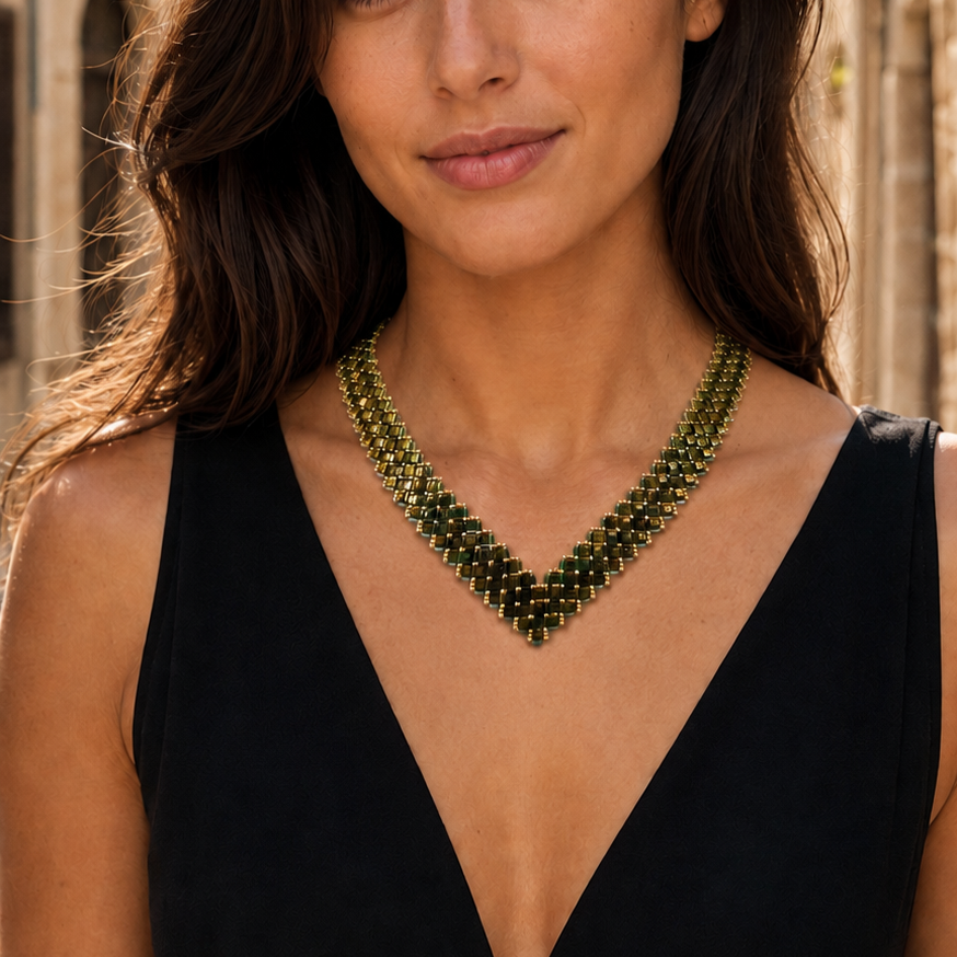 Collier Olivier – Miyuki Half Tila.  "2 modèles"