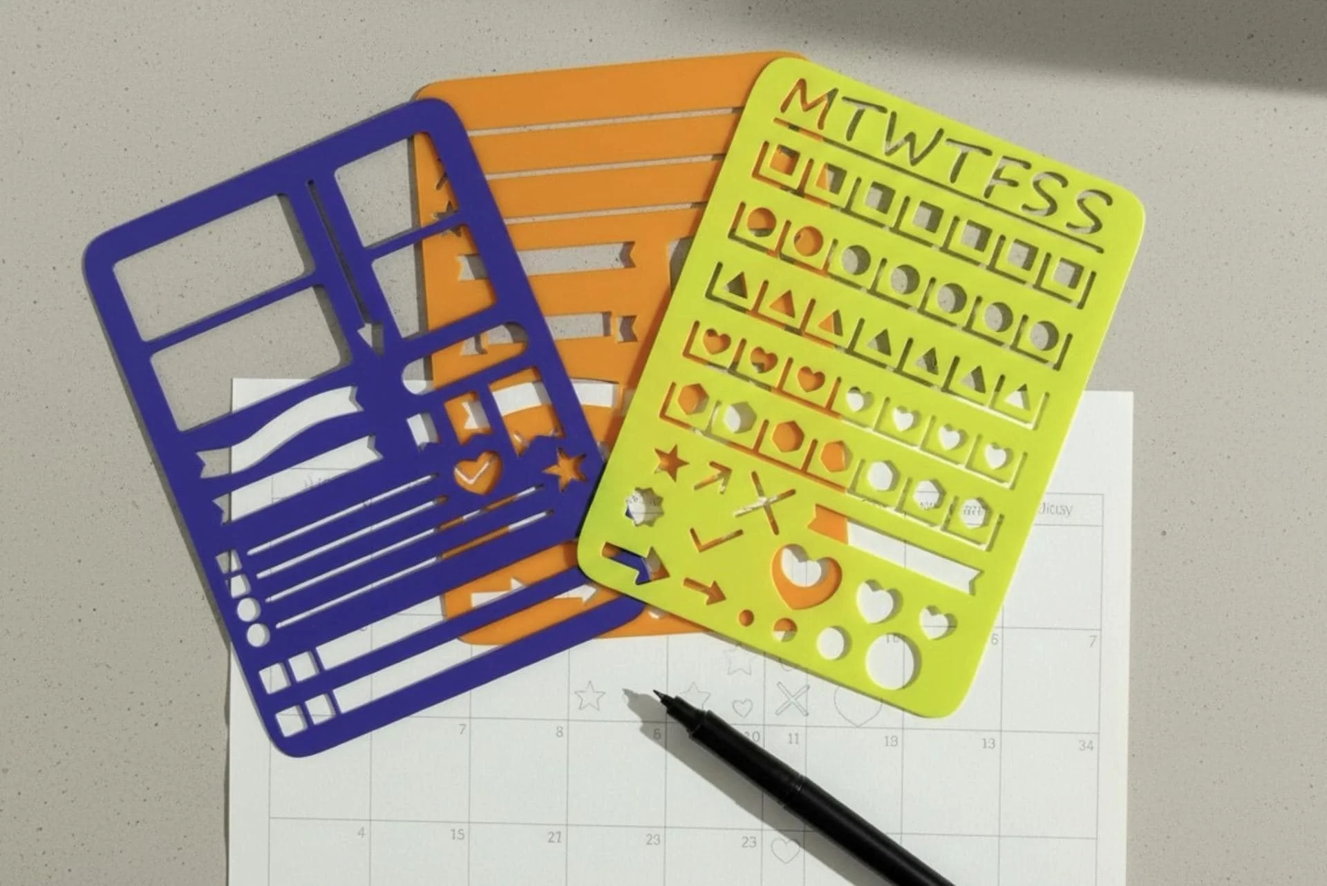 Bullet Journal Stencil Template 3 pack, Planner / Journal Drawing Guide, Notes & Doodles Stencil, Reusable 3D Printed Journal Tool