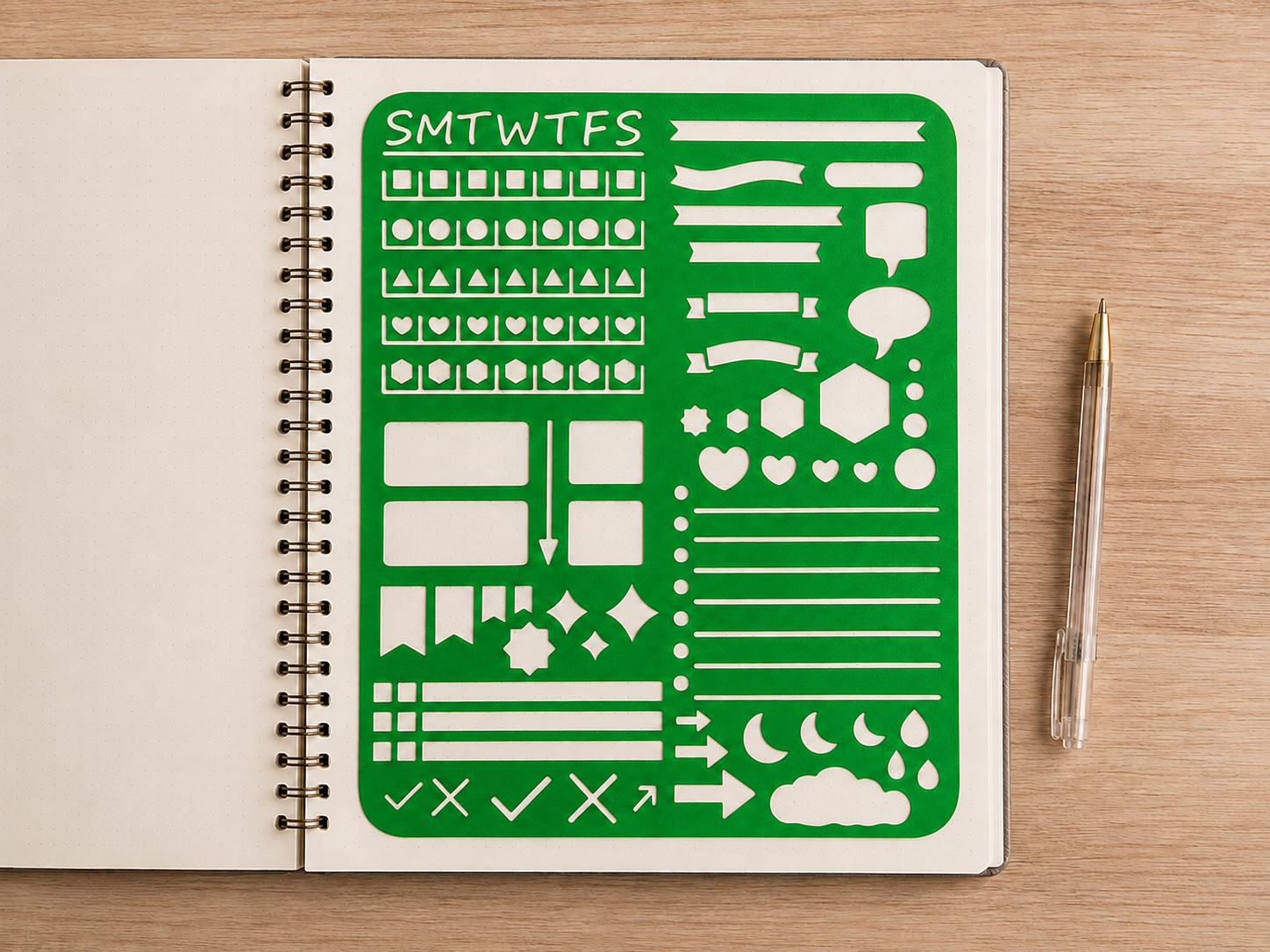 A4 Bullet Journal Stencil, All in One Planner Stencil, Weekly Tracker Template, Journaling Shapes & Banners, Large 3D Printed Stencil