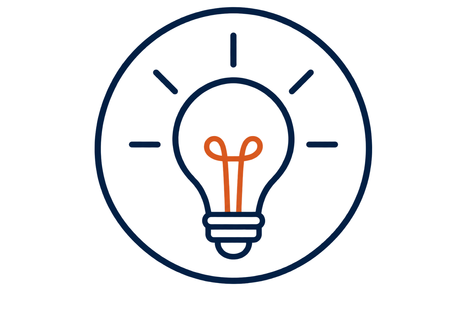 A glowing orange incandescent light bulb icon against a dark background with a blue circular glow.