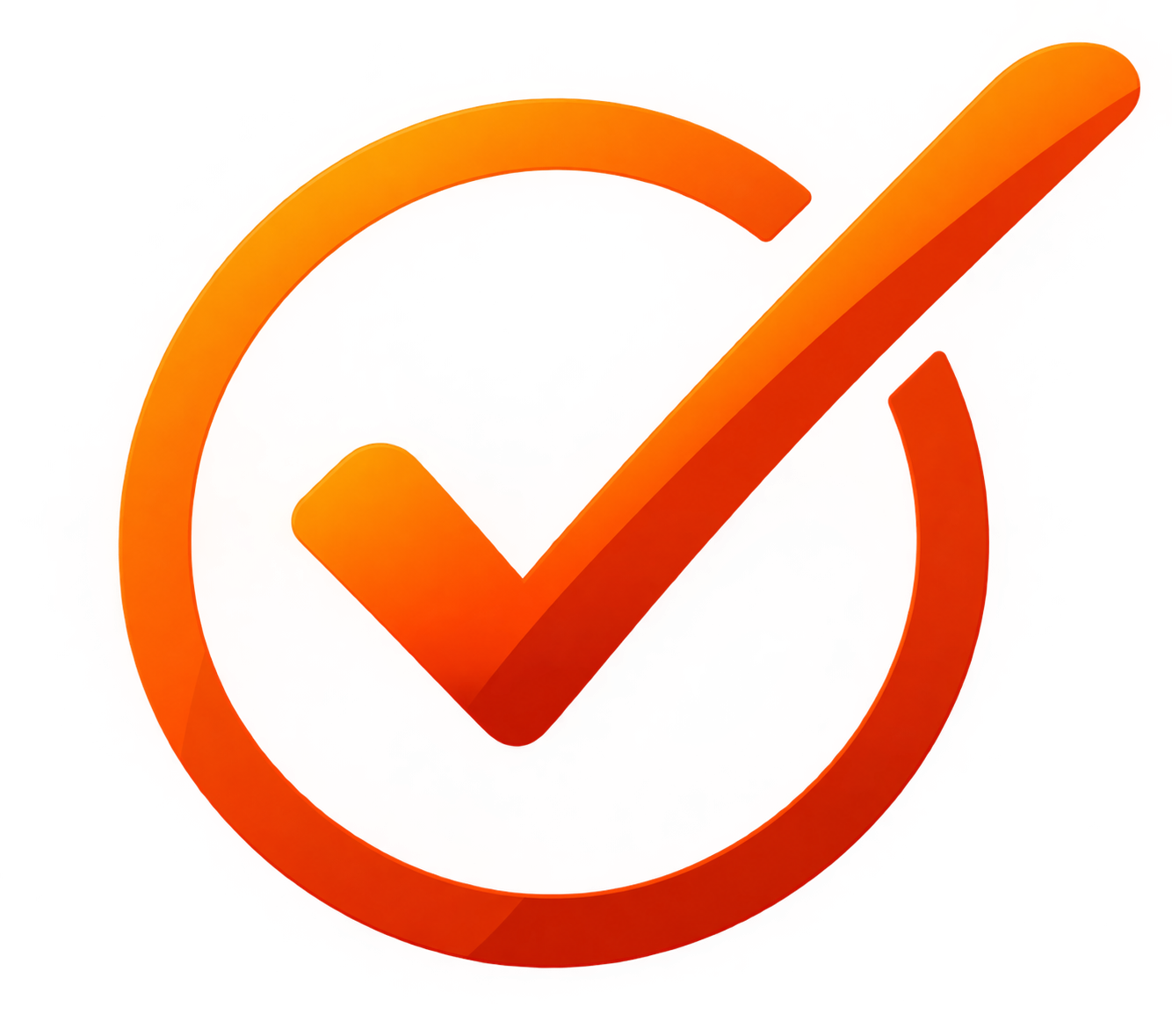 An orange checkmark inside a circle with a blurred background of red, green, and black colors.