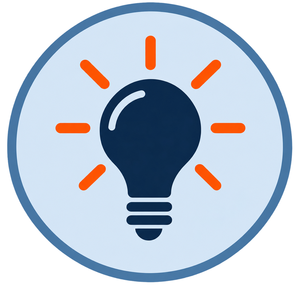 A clock with a light bulb symbol in the center, symbolizing an idea or innovation, with orange hour markers.