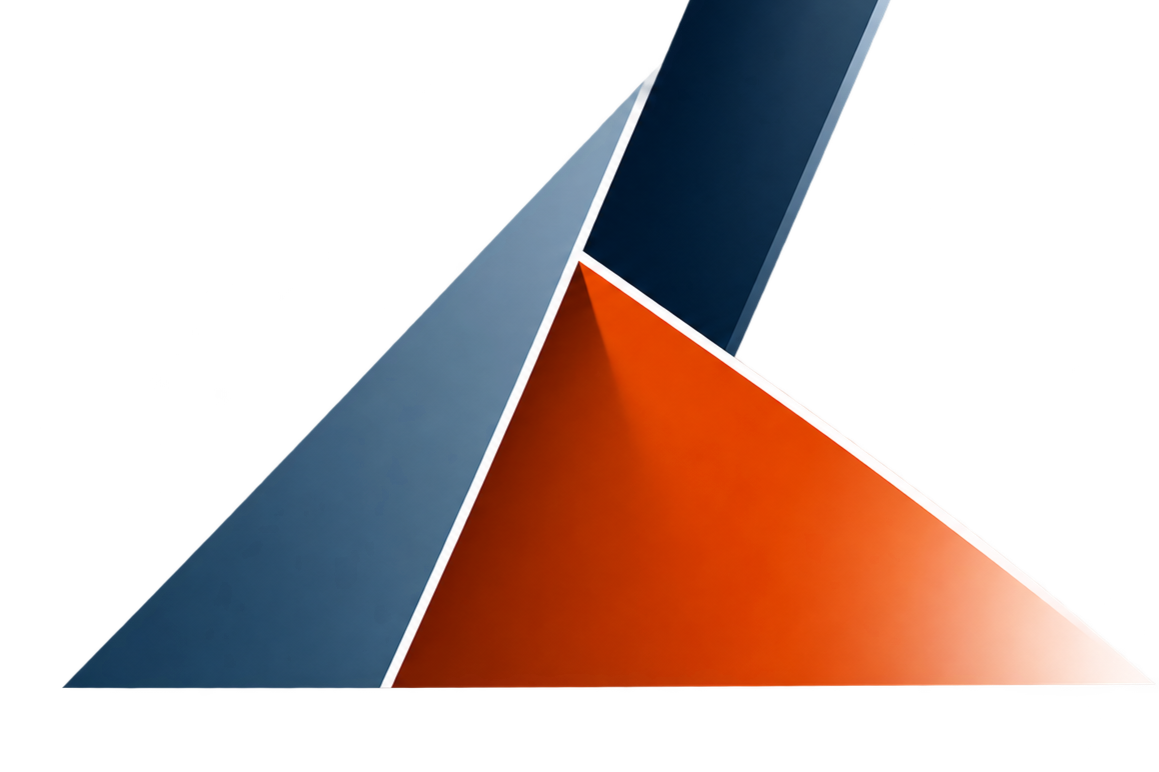 Close-up of the geometric shapes and reflections of a modern sculpture with blue, red, and black surfaces.