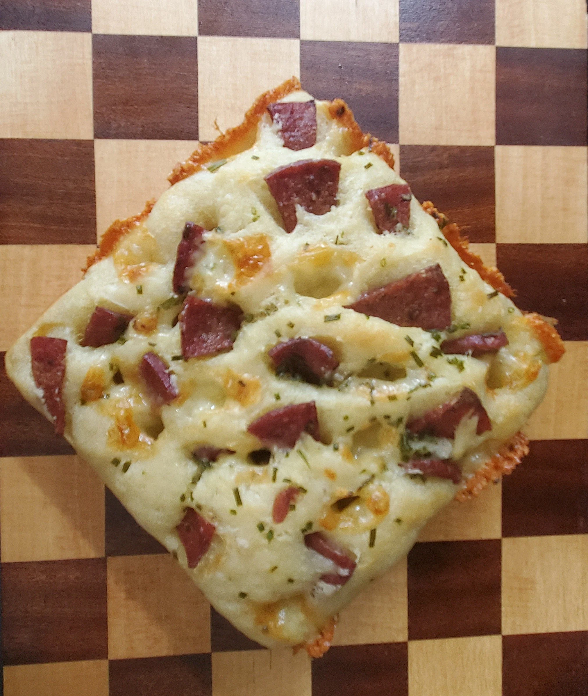 Salami, cheddar and chive focaccia