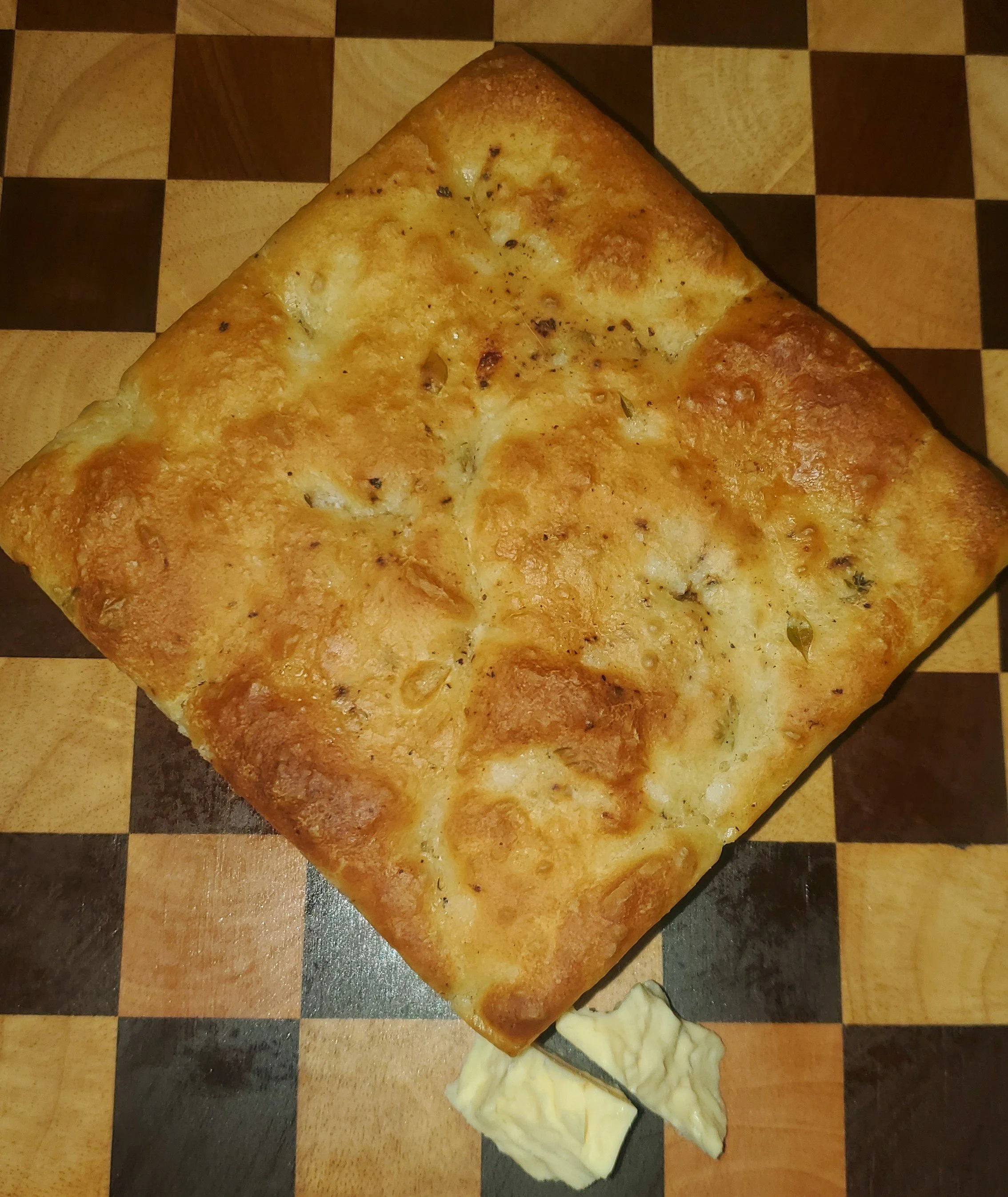 English costal cheddar and herb focaccia