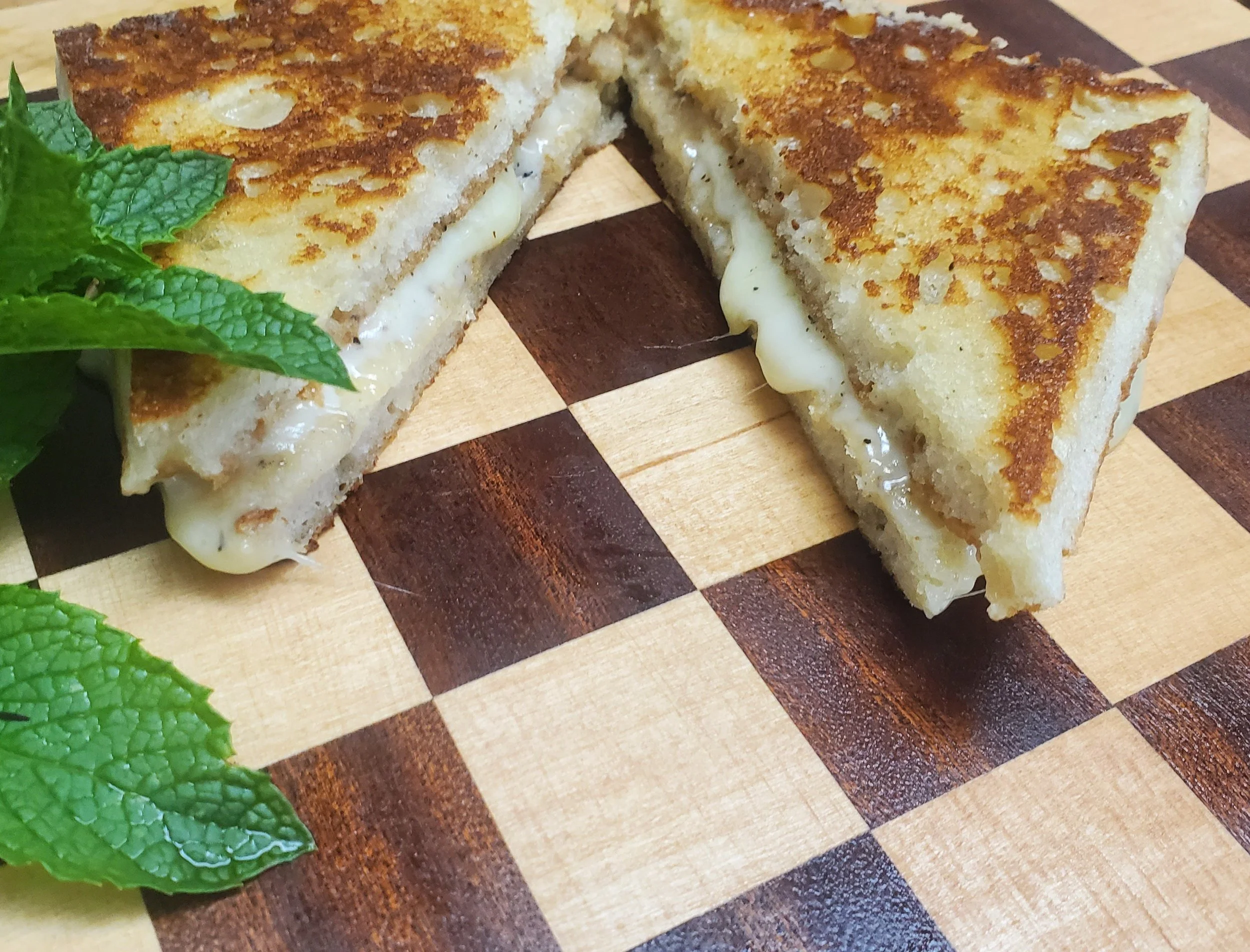 Grilled cheddar and havarti on focaccia
