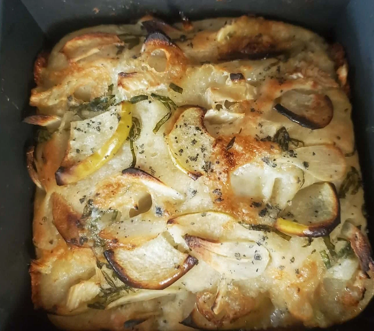 Brie, green apple and chives focaccia