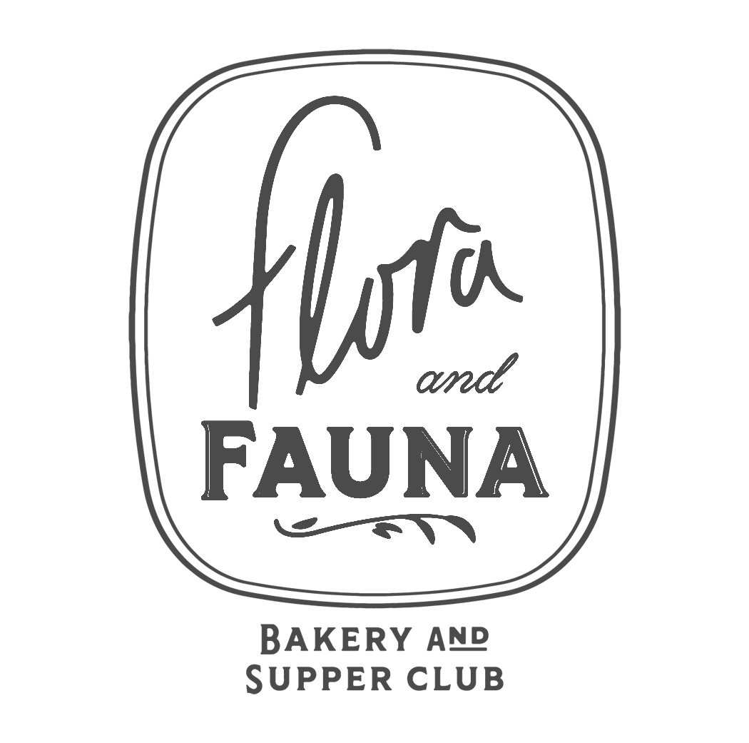 Black and white logo with the text 'flora and fauna' in a mix of cursive and bold fonts.