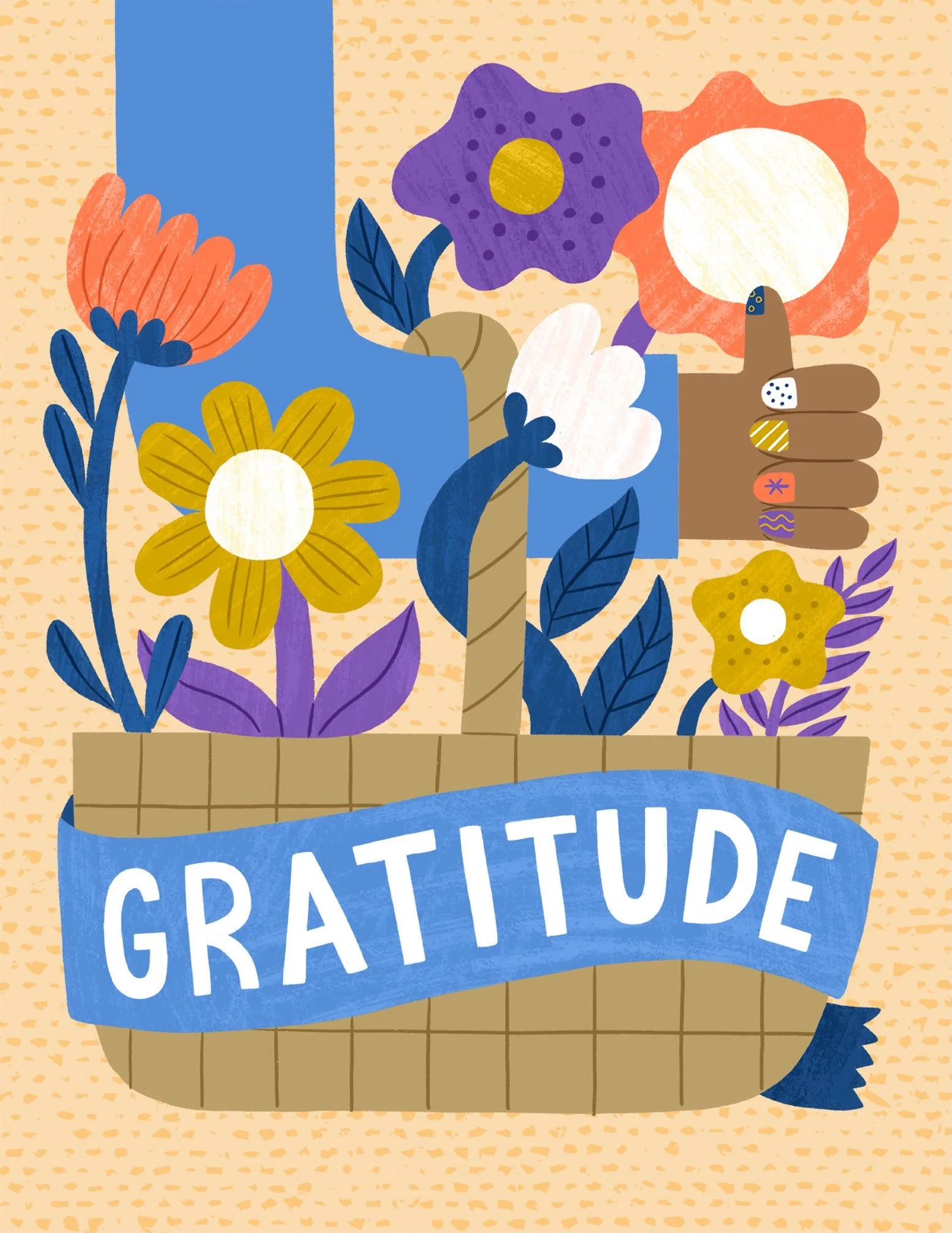 &ldquo;Gratitude&rdquo; illustration for @creativebugforlibraries @creativebug mental health awareness deck!
.
#mentalhealthawareness #gratitude #gratitudeillustration #thumbsup #florals