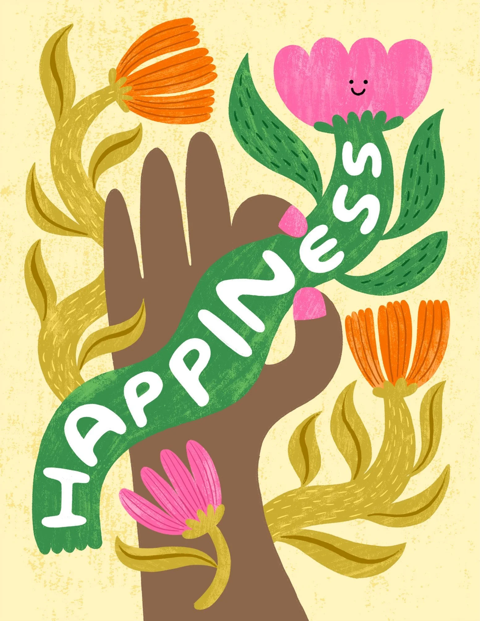 &ldquo;Happiness&rdquo; illustration for @creativebugforlibraries @creativebug mental health awareness deck!
.
#mentalhealthawareness #happiness #happinessillustration #customlettering #editorial