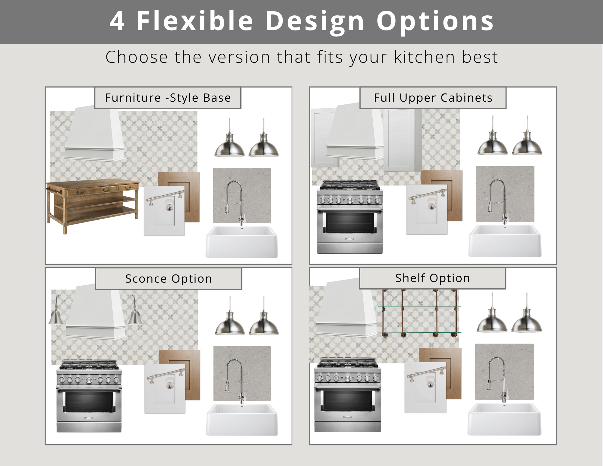 Complete modern bathroom design toolkit with 4 pre-designed bathroom designs, coordinated finish selections, shopping resources, and remodeling guides.