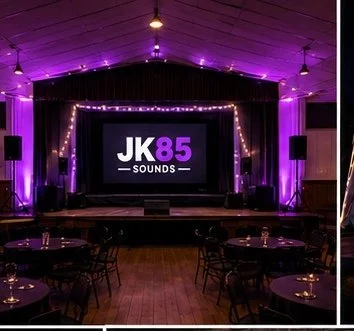 JK85 screen and seating set up for a cinema-style event