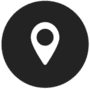 A black icon with a white location pin symbol in the center.