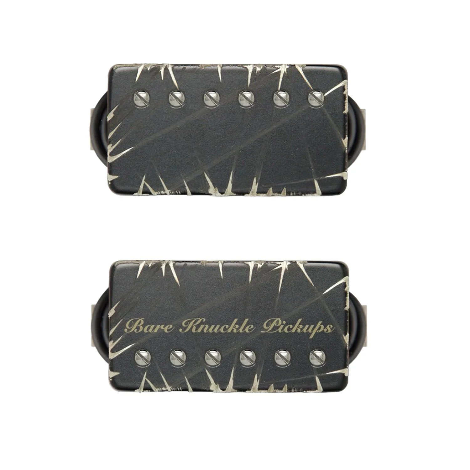 Bare Knuckle PAINKILLER Humbuckers SET - Bridge 53mm - Black Battleworn - Nickel Screws - BKP ETCH on Bridge - 6 Strings