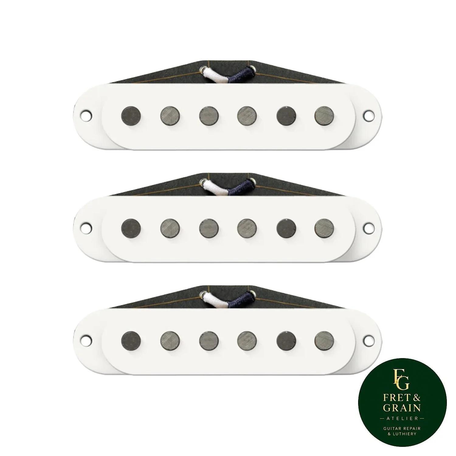 Bare Knuckle TRIPTYCH Strat Pickups - SET - White - RWRP - Flat Pole Pieces - 6 Strings