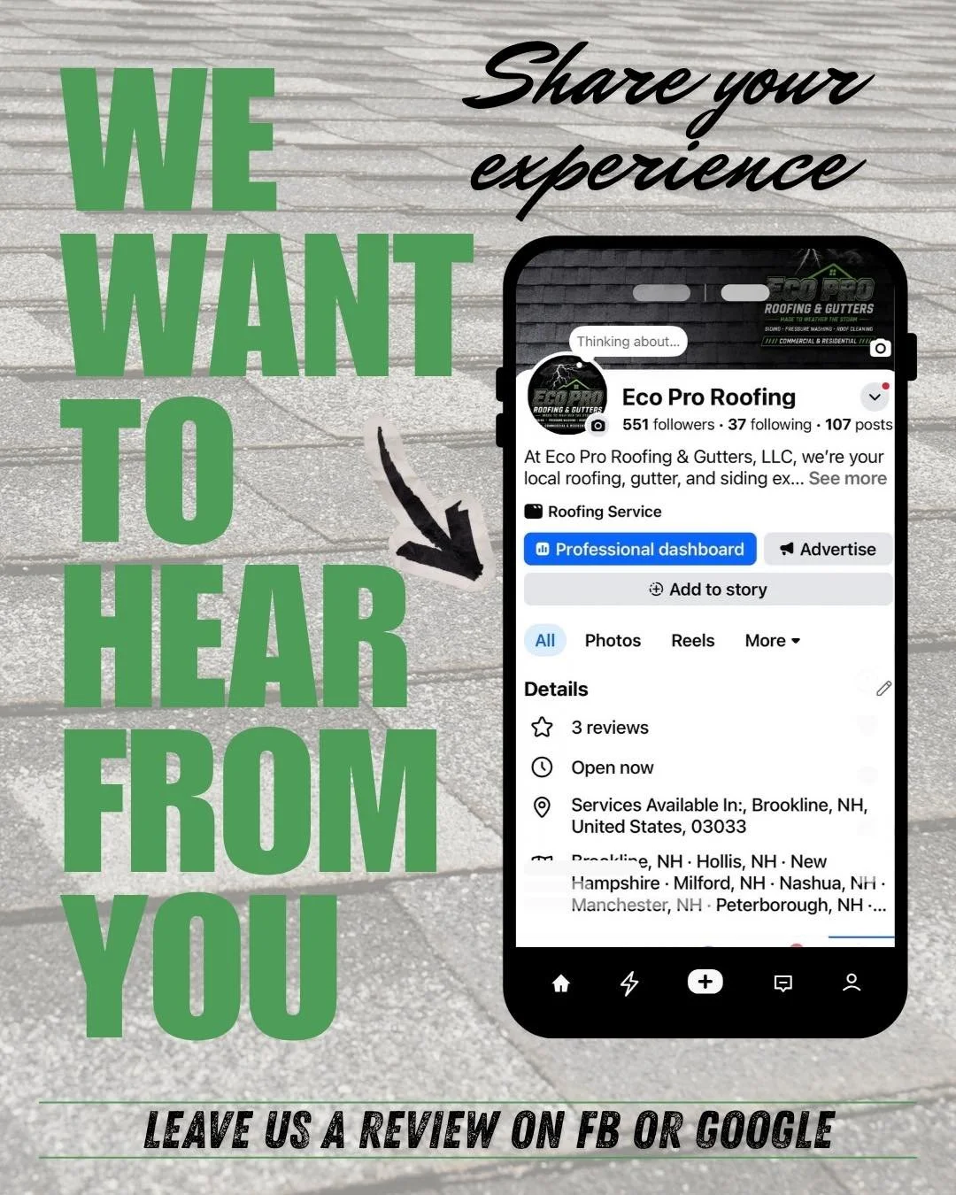 We&rsquo;d love to hear from you!

Your feedback helps our local business grow and helps future customers know what they can expect.

⬇️ Leave us a review on Facebook or Google 

Google: 
https://acesse.one/wwgfq0o