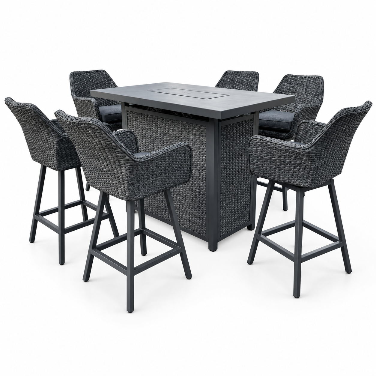 Alum. 7pc Dining set with fire pit