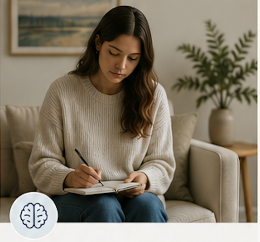 Woman journaling at home, representing ADHD and anxiety therapy