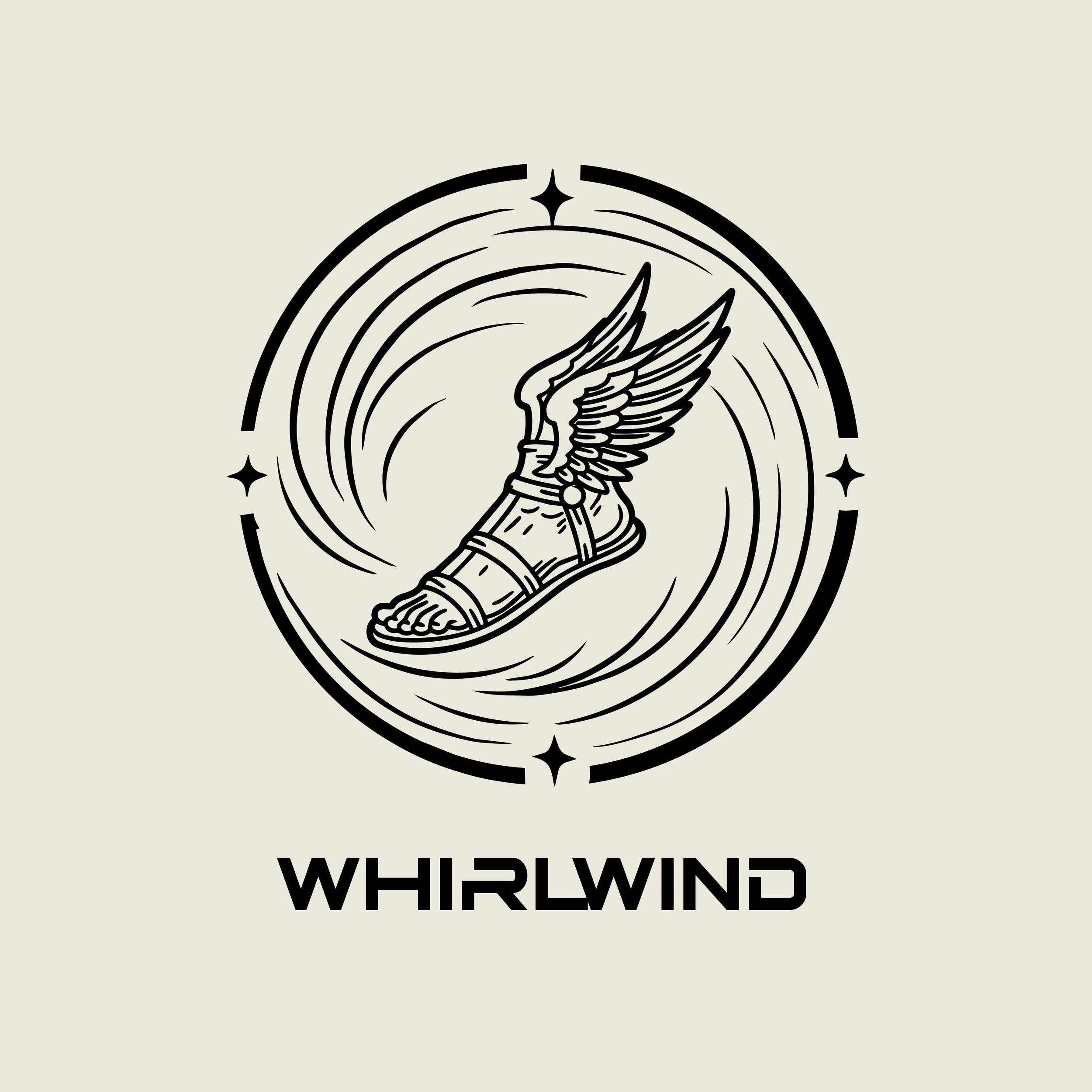 A circular logo featuring a winged sandal and the text 'WHEELWIND' underneath.