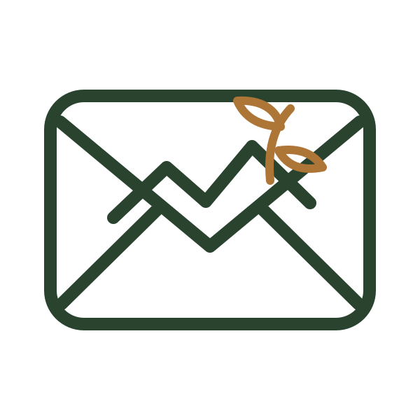 An envelope with a line graph and a small sprouting plant on top of it, symbolizing growth and communication.