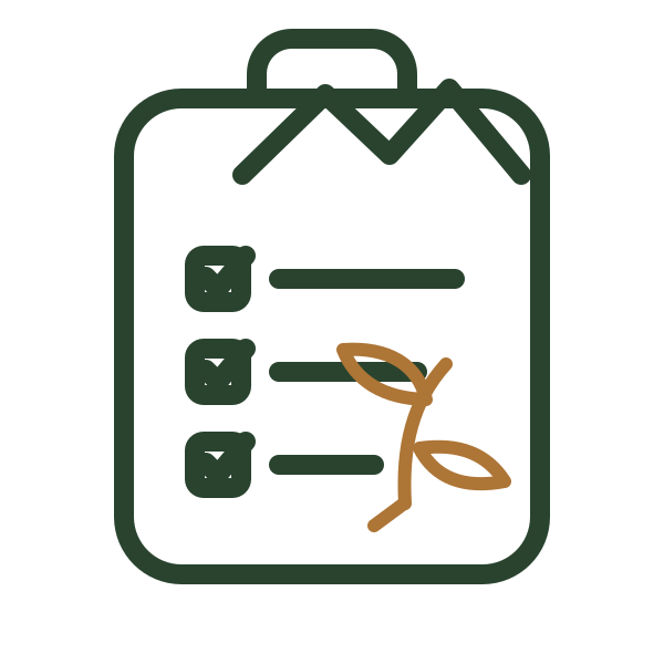 Checklist with three items and a sprouting plant symbol.