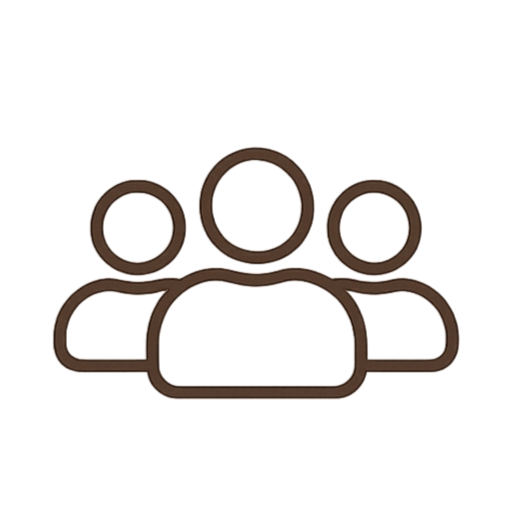 Icon of three people with a larger person in front, representing a group or team.