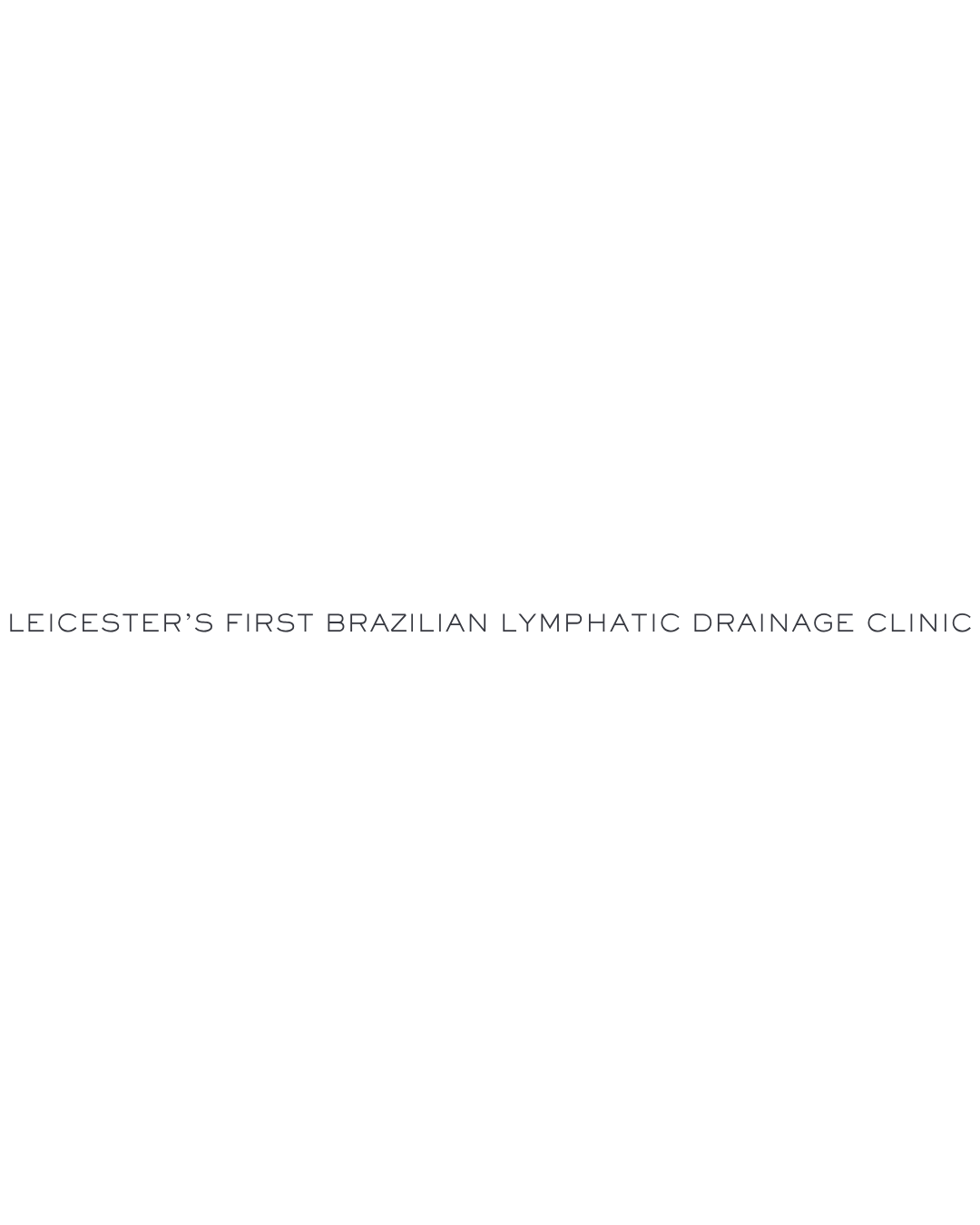 Black and white logo for Leicester's First Brazilian Lymphatic Drainage Clinic, featuring a stylized leaf or plant with text underneath.