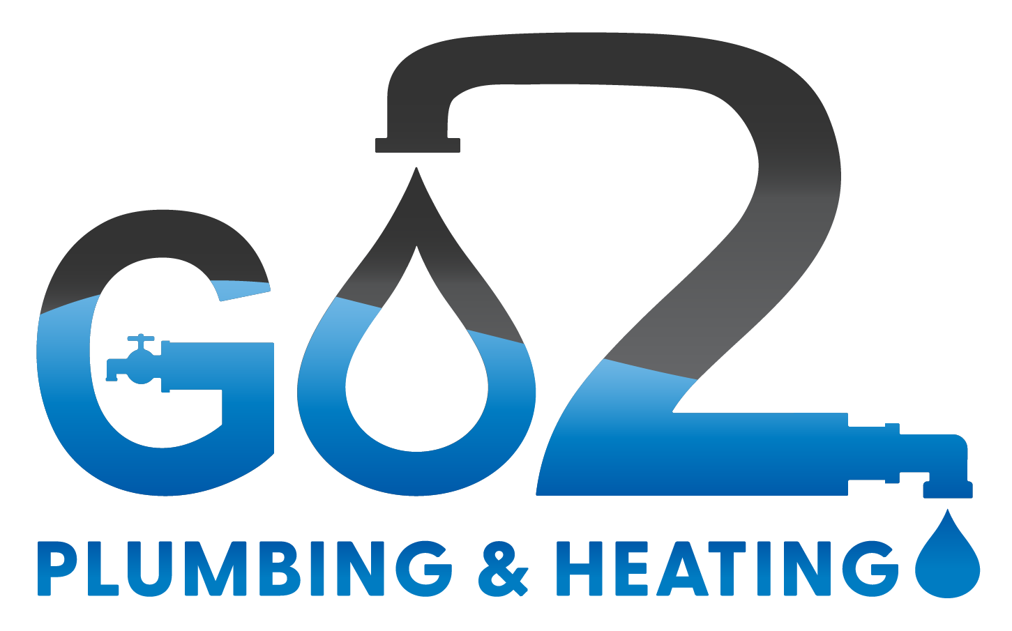 Logo for G2 Plumbing & Heating featuring a stylized water droplet and pipes integrated into the company name with blue and black color scheme.
