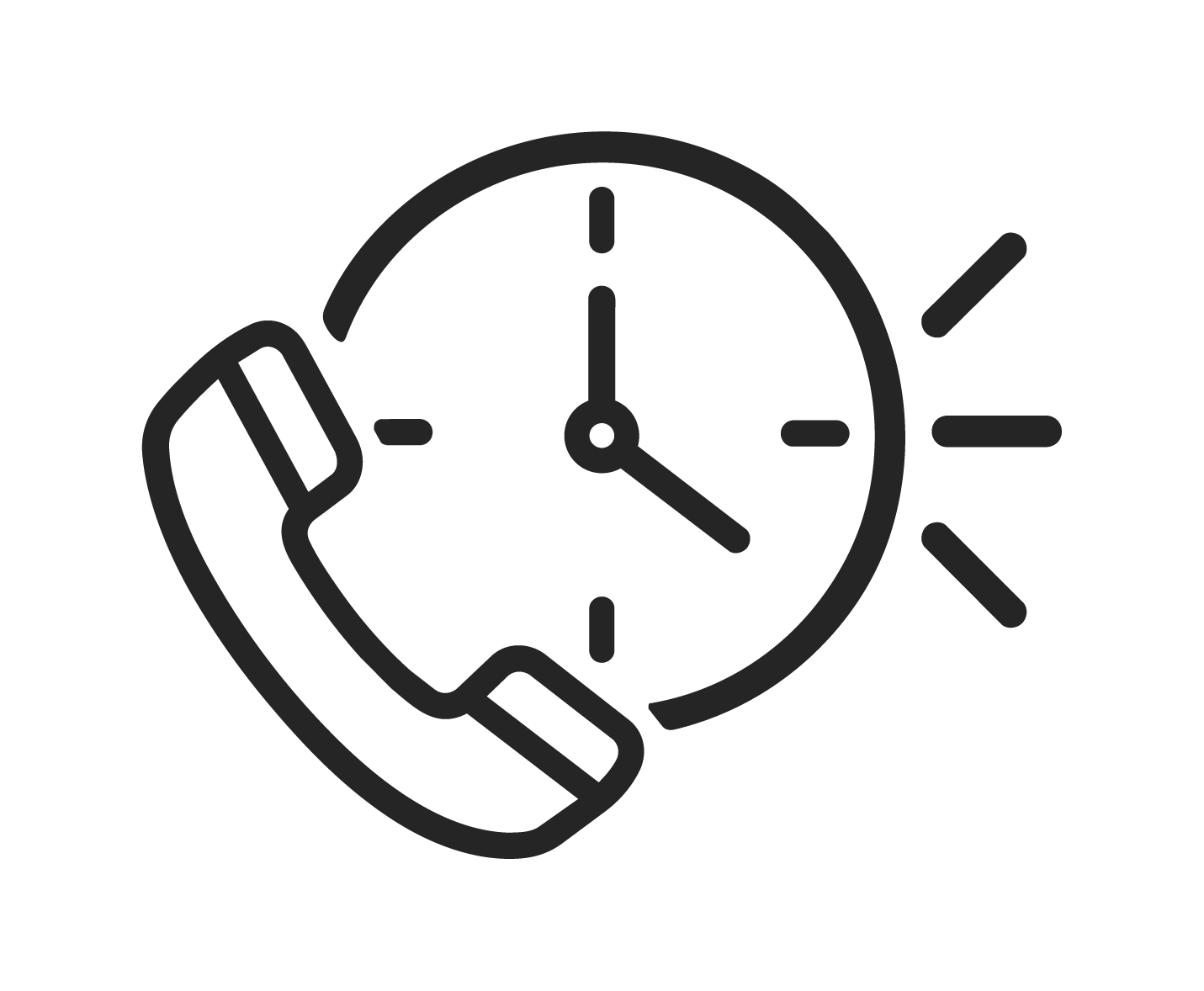 Clock with phone receiver and rays of light