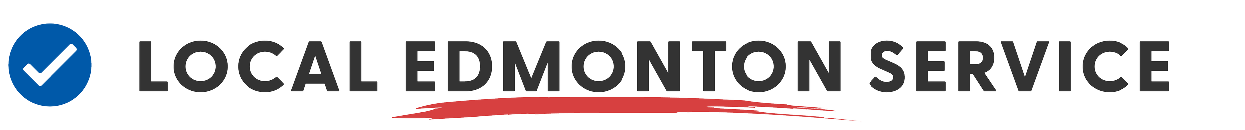 Logo for Local Edmonton Service with a checkmark inside a blue circle and the company name in bold black and white letters with a red underline.