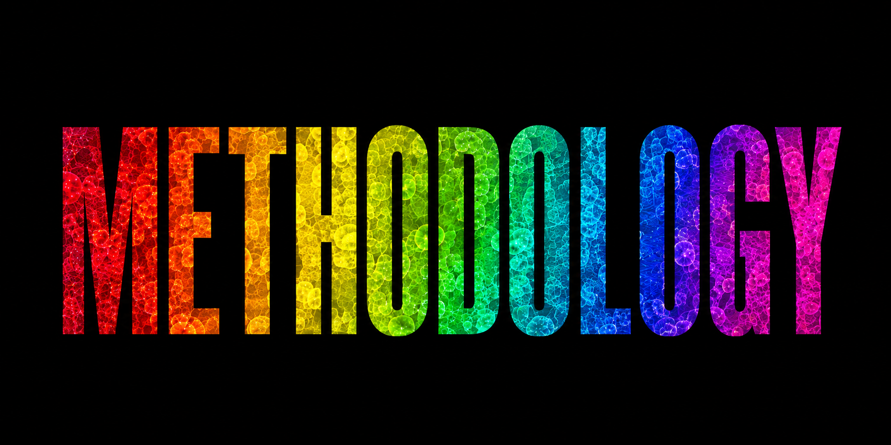Colorful rainbow text reading 'METHODOLOGY' with a black background.  Abstract POWER Method DC Acting Classes