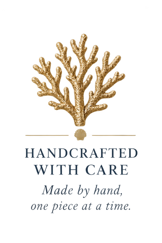 A piece of ginger root with accompanying text that reads "Handcrafted with care. Made by hand, one piece at a time."